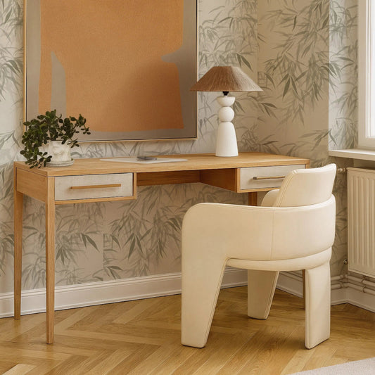 Hera Executive Desk by TOV Furniture in natural. Made from mdf, metal, rubberwood in a transitional style.