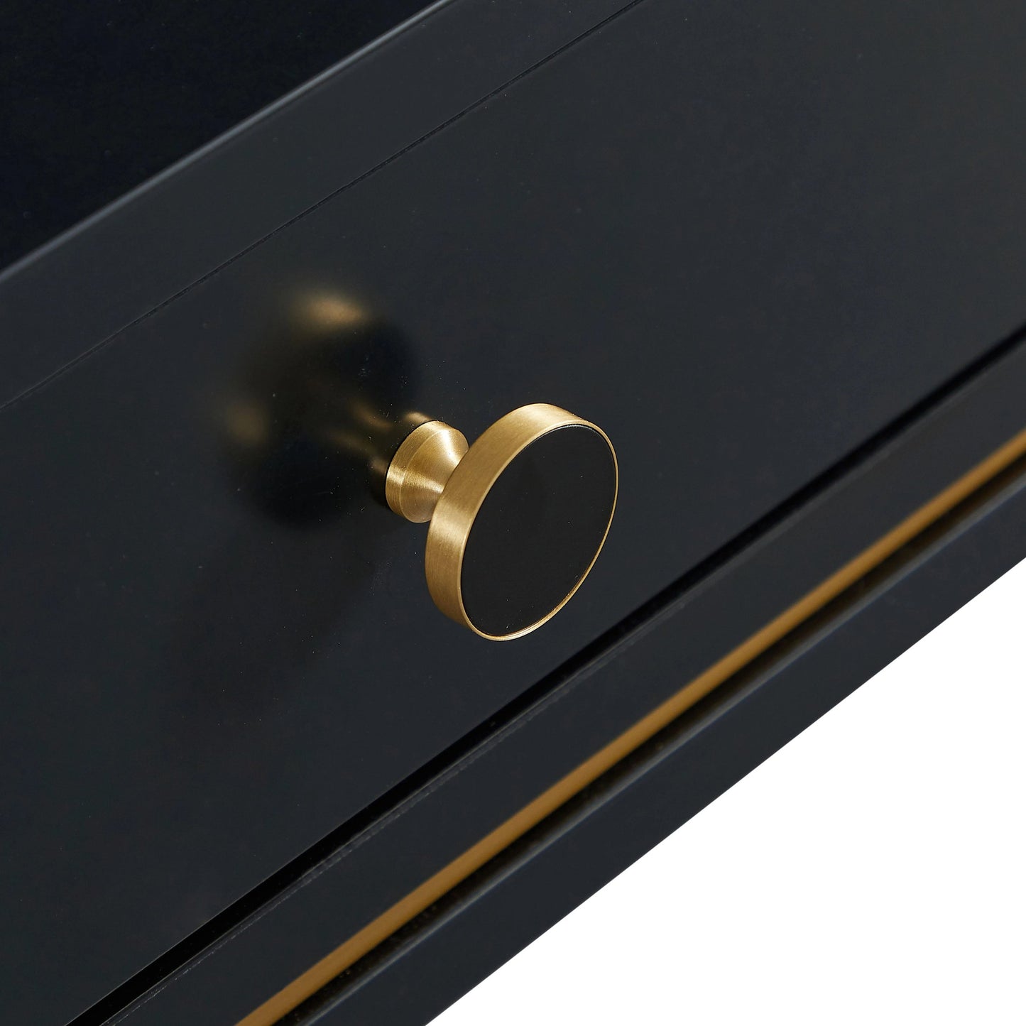 008 SI-2122158 | Closeup | Mariah Two Drawer Desk by TOV Furniture. Made from mdf, stainless steel in a modern style.