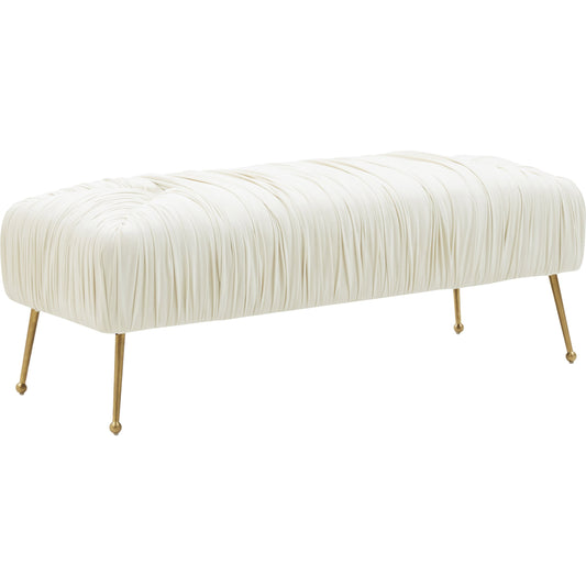 Jessica Velvet Bench by TOV Furniture in cream. Made from velvet, pine, plywood in a transitional style.
