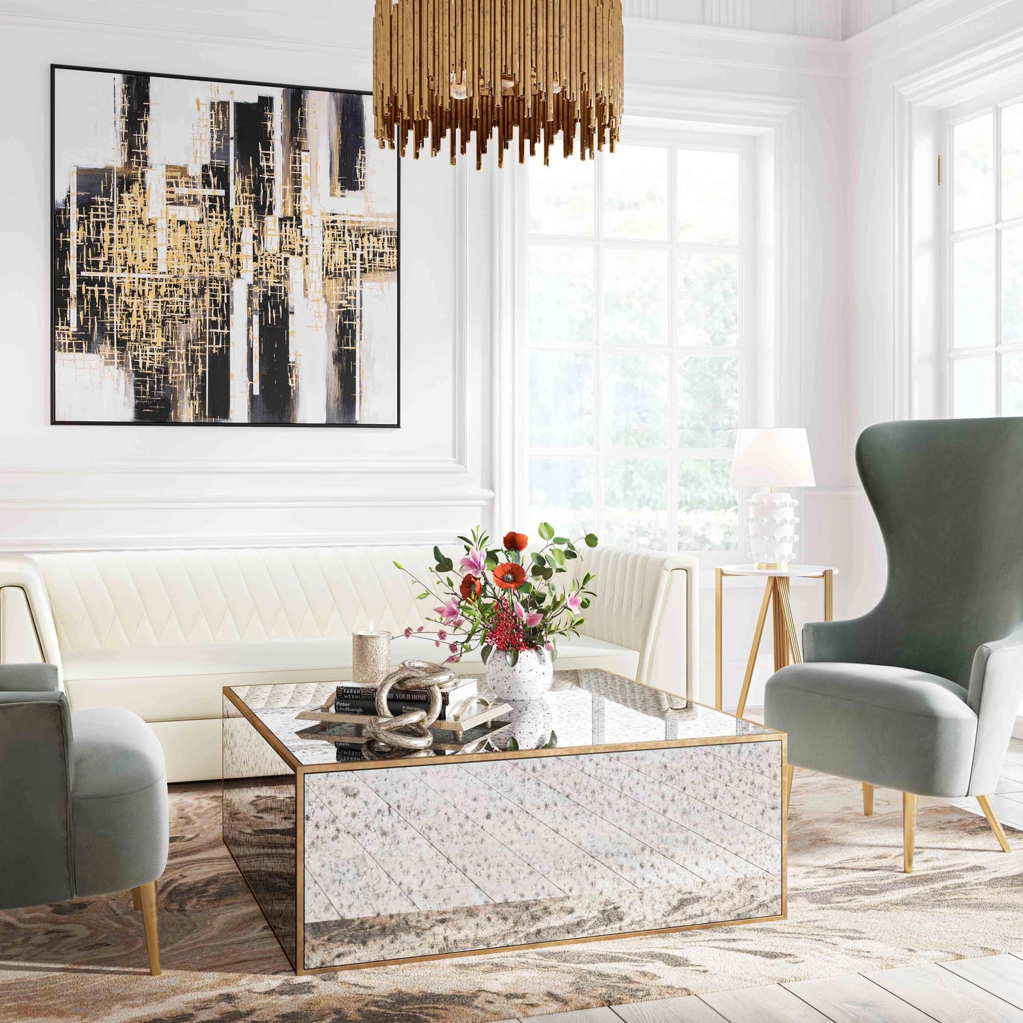005 SI-2107432 | Additional Silo | Lana Mirrored Coffee Table by TOV Furniture in antique mirror. Made from glass, iron, mdf in a modern style.
