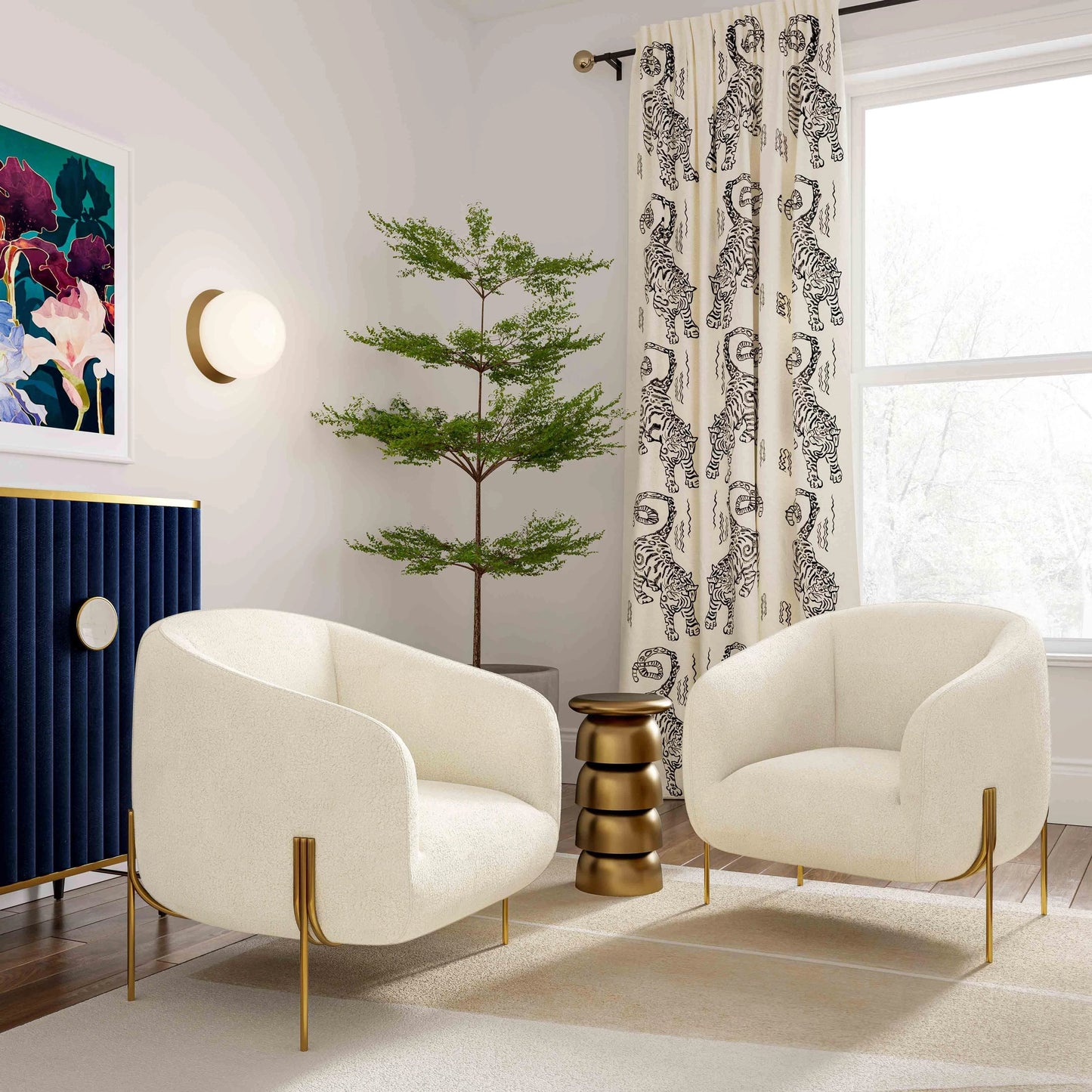 006 SI-1984292 | Additional Silo | Kandra Shearling Accent Chair by TOV Furniture in cream. Made from faux shearling, iron, wood in a modern style.