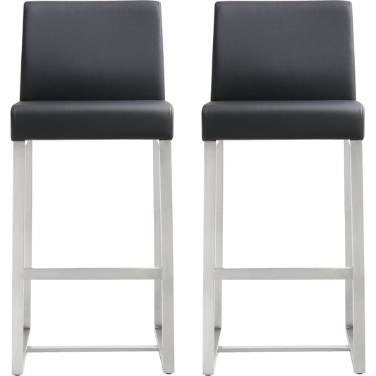 001 S-245379 | Primary Silo | Denmark Steel Counter Stool (Set of 2) by TOV Furniture. Made from stainless steel, eco leather in a modern style.