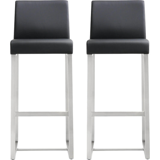 001 S-245376 | Primary Silo | Denmark Steel Barstool (Set of 2) by TOV Furniture. Made from stainless steel, eco leather in a modern style.