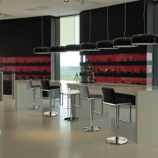 Amalfi Barstool by TOV Furniture in gray. Made from stainless steel, eco leather in a modern style.