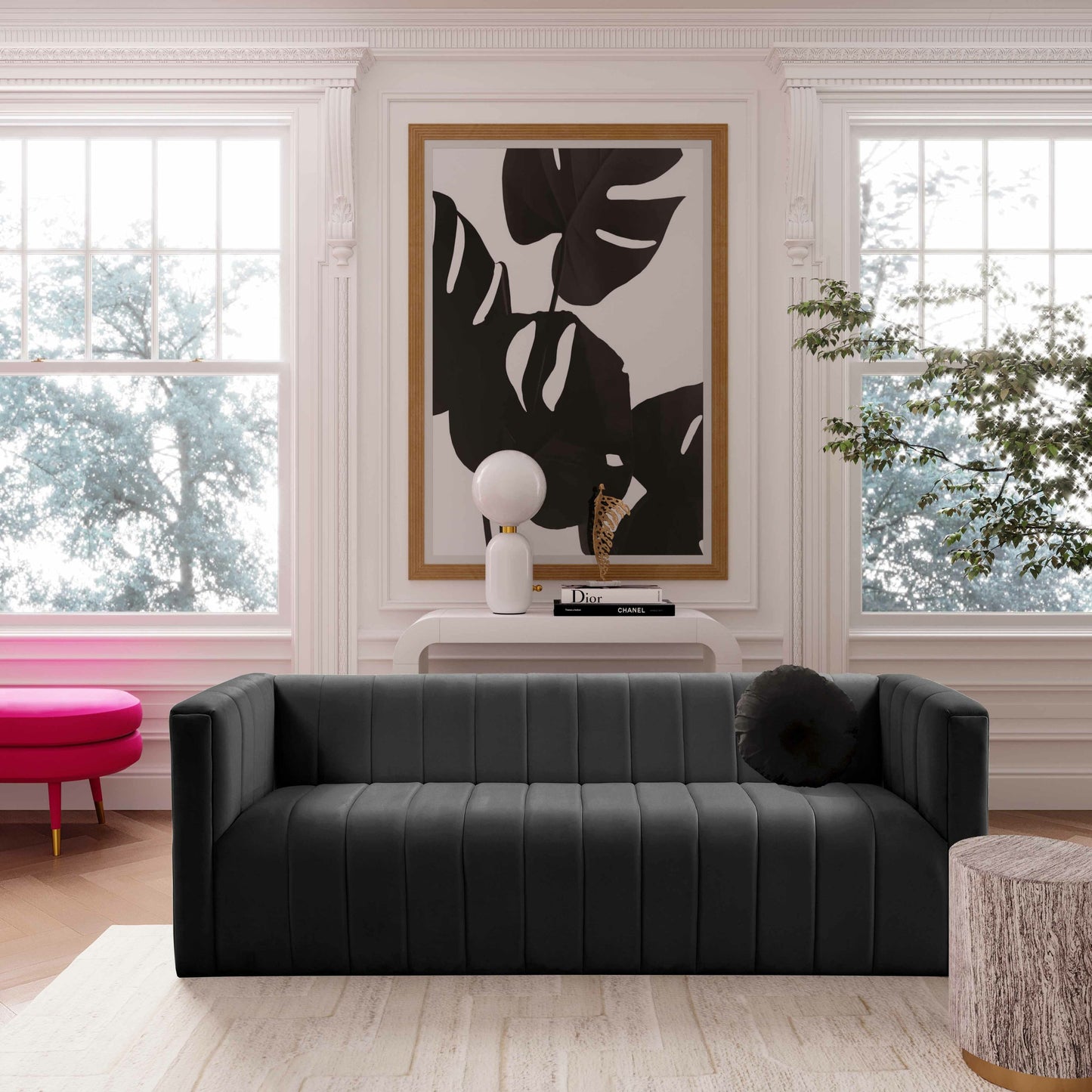 006 SI-1787235 | Lifestyle | Norah Velvet Sofa by TOV Furniture in black. Made from velvet, pine in a transitional style.