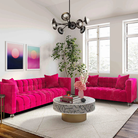 Bea Velvet Loveseat by TOV Furniture in pink. Made from velvet, wood in a modern style.