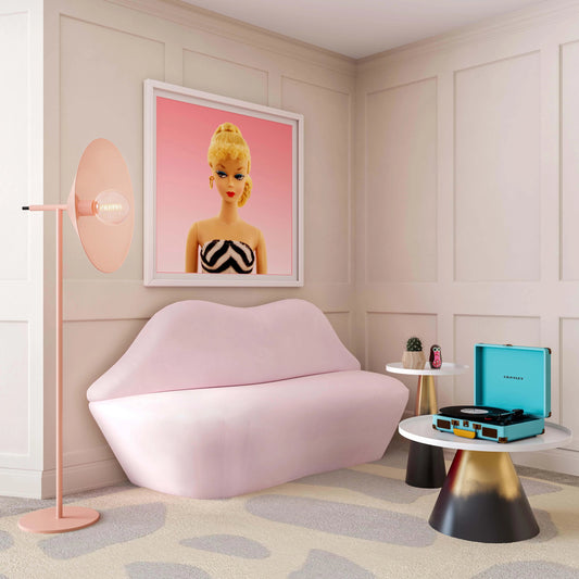 Lips Velvet Settee by TOV Furniture in blush. Made from pine, velvet in a modern style.