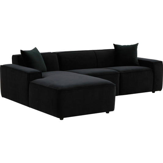 Olafur Velvet Sectional by TOV Furniture in black. Made from velvet, wood in a modern style.