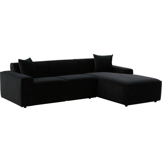 Olafur Velvet Sectional by TOV Furniture in black. Made from velvet, wood in a modern style.