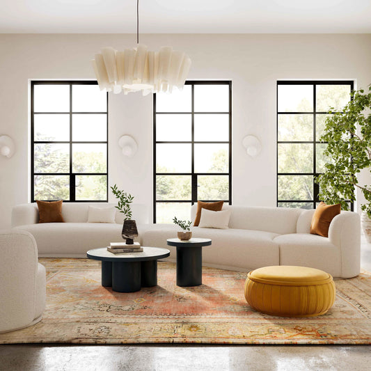 Fickle Boucle 4-Piece Modular Sectional by TOV Furniture in cream. Made from boucle, wood in a modern style.