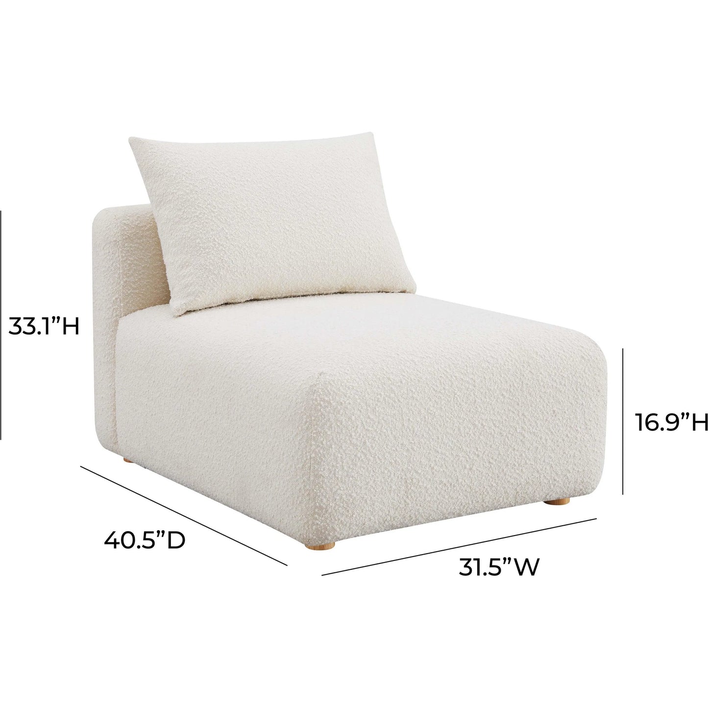 004 SI-2122128 | Additional Silo | Hangover Boucle Modular Armless Chair by TOV Furniture in cream. Made from boucle, wood in a modern style.