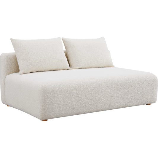 Hangover Boucle Modular Loveseat by TOV Furniture in cream. Made from boucle, wood in a modern style.