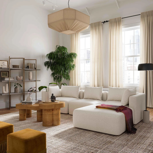 Hangover Boucle 4-Piece Modular Sectional by TOV Furniture in cream. Made from boucle, wood in a modern style.