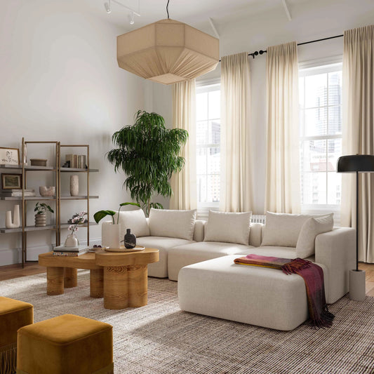 Hangover Linen 4-Piece Modular Sectional by TOV Furniture in cream. Made from linen, wood in a modern style.