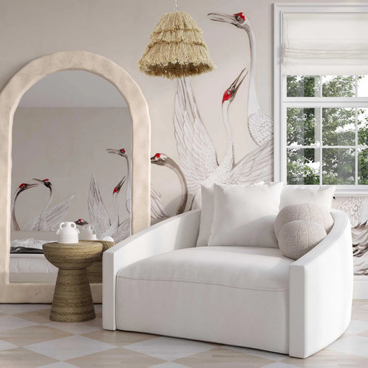 Hanim Linen Daybed by TOV Furniture in cream. Made from linen, plywood in a transitional style.