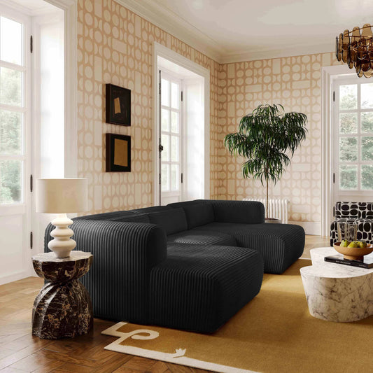 Tarra 4-Piece Fluffy Oversized Performance Modular U-Sectional by TOV Furniture. Made from corduroy, wood in a unique style.