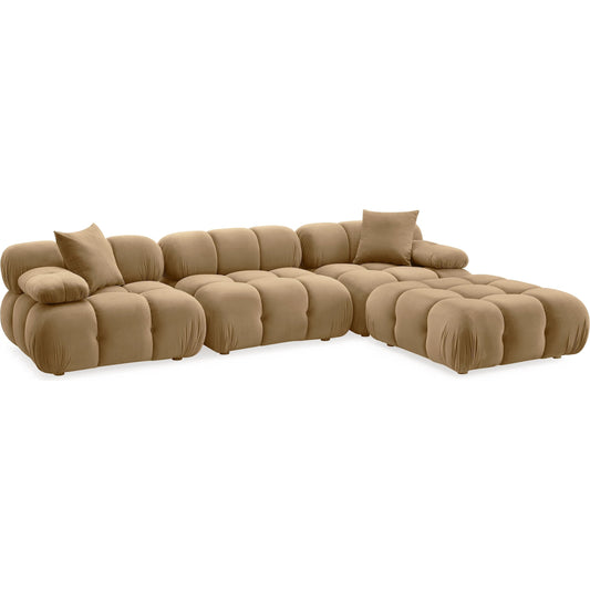 Calliope Performance Velvet 4-Piece Modular Sectional by TOV Furniture in cafe au lait. Made from plywood, velvet, wood in a transitional style.
