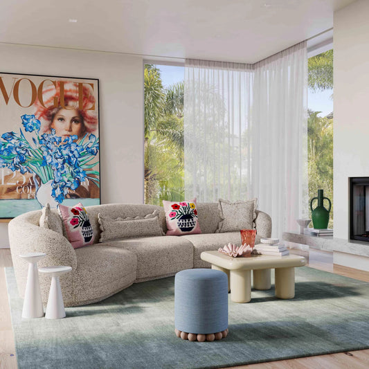 Marion Textured Boucle 6 Person Sectional by TOV Furniture in two-tone. Made from boucle, plywood in a transitional style.