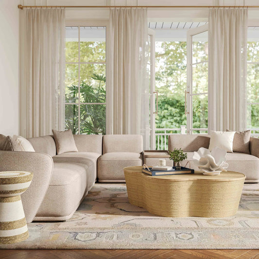 Sylvie Boucle 6-Piece Sectional by TOV Furniture in cream. Made from boucle, mdf, plywood in a transitional style.