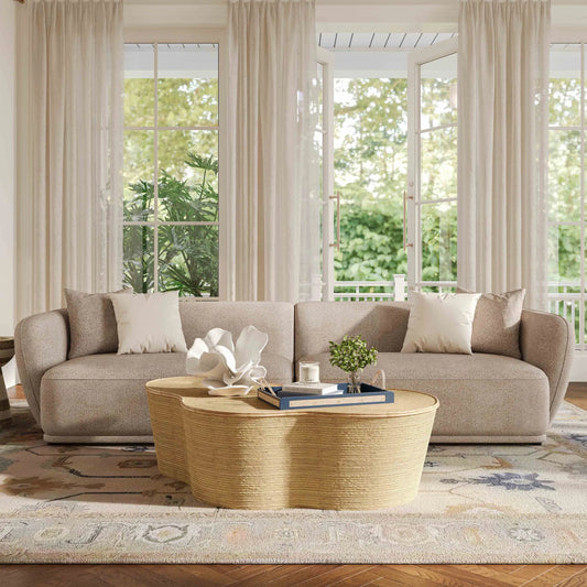 Sylvie Boucle 4-Seater Sofa by TOV Furniture in cream. Made from boucle, plywood in a transitional style.