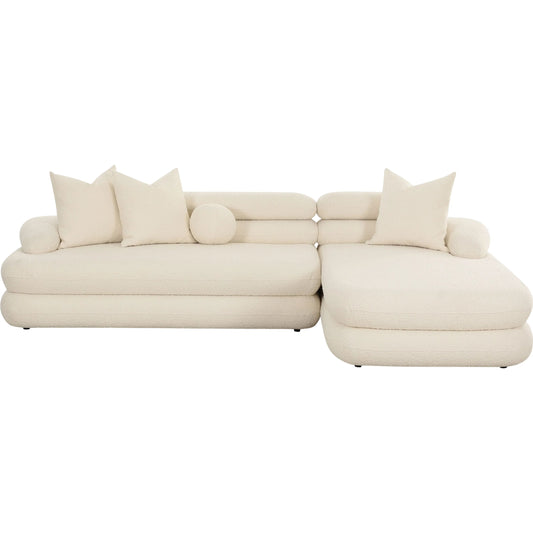 Lulu Boucle Modular RAF Sectional by TOV Furniture in cream. Made from boucle, plywood in a transitional style.