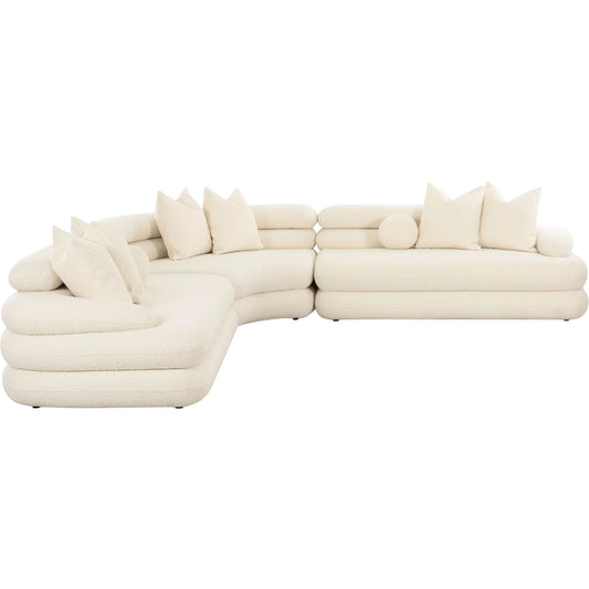 Lulu Boucle Modular Curved Sectional by TOV Furniture in cream. Made from boucle, plywood in a transitional style.