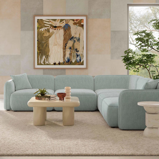 Travie Performance Corduroy Velvet Modular L-Sectional by TOV Furniture. Made from corduroy, plywood, wood in a transitional style.