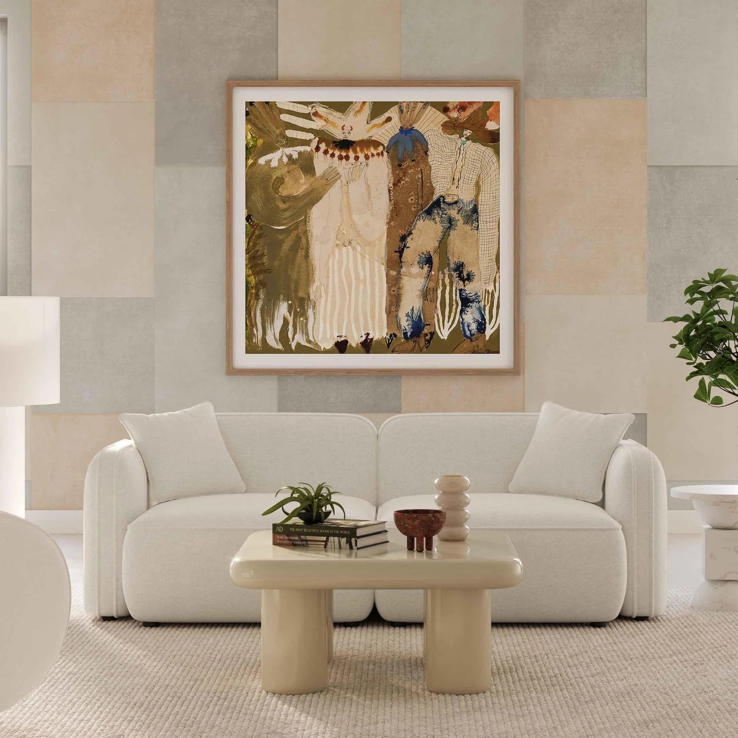 007 SI-2356395 | Lifestyle | Travie Upcycled Linen Modular Loveseat by TOV Furniture in sand. Made from plywood, recycled fabric, wood in a transitional style.