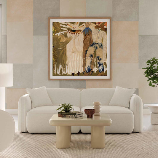 Travie Upcycled Linen Modular Loveseat by TOV Furniture in sand. Made from plywood, recycled fabric, wood in a transitional style.