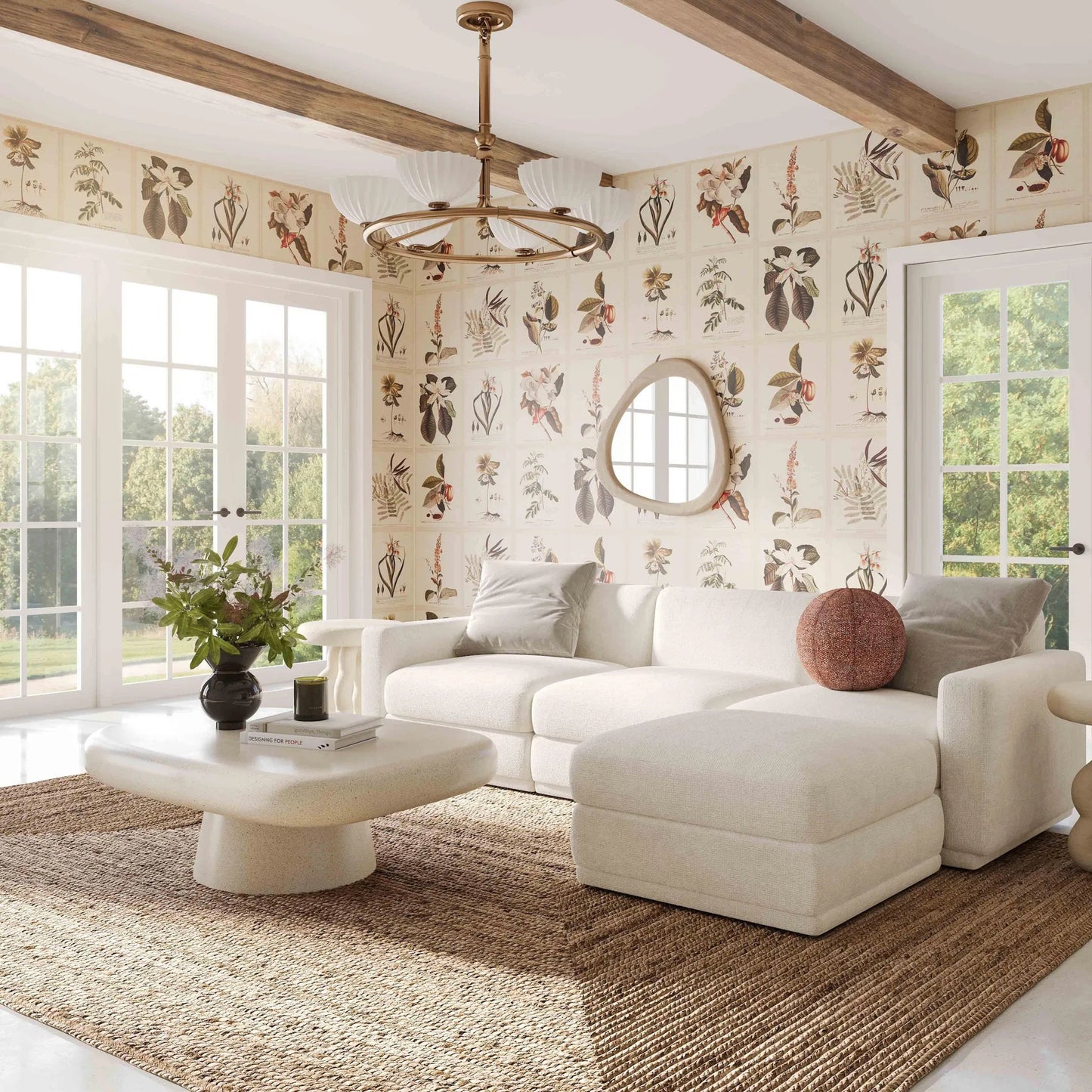 006 SI-2356341 | Lifestyle | Perry Chenille Modular Sectional by TOV Furniture in cream. Made from chenille, plywood, wood in a transitional style.