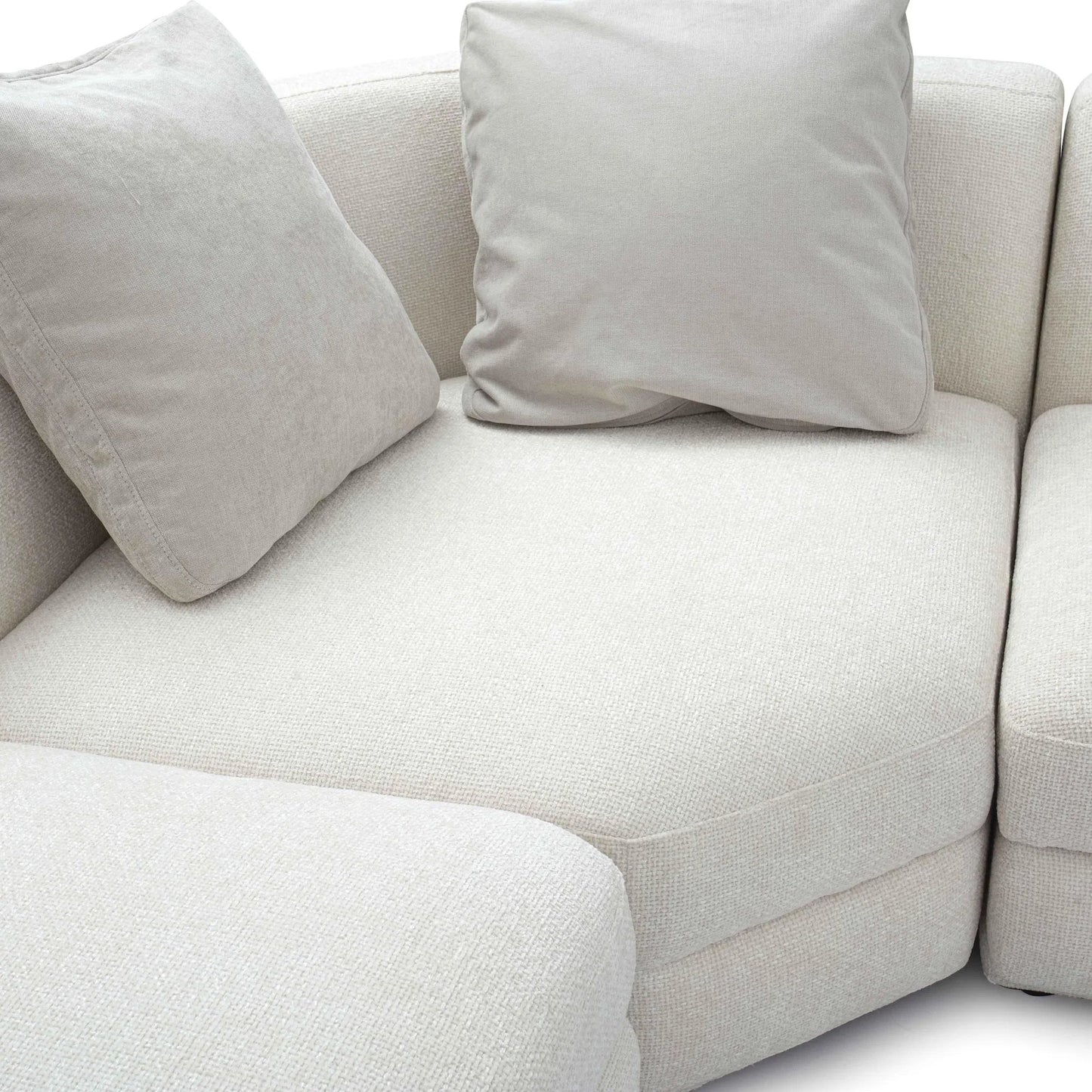 006 SI-2356344 | Closeup | Perry Chenille Modular Large U-Sectional by TOV Furniture in cream. Made from chenille, plywood, wood in a transitional style.