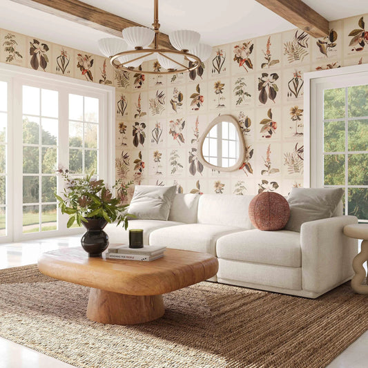 Perry Chenille Modular Sofa by TOV Furniture in cream. Made from chenille, plywood, wood in a transitional style.