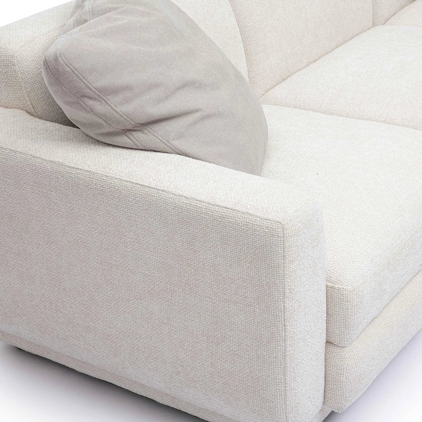 004 SI-2356338 | Closeup | Perry Chenille Modular Long Sofa by TOV Furniture in cream. Made from chenille, plywood, wood in a transitional style.