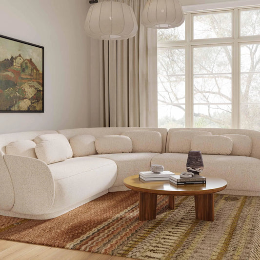 Misty Boucle Modular L-Sectional by TOV Furniture in cream. Made from boucle, plywood, wood in a transitional style.