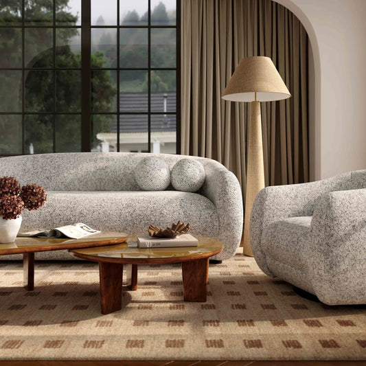 Judy 80" Black and White Woven Performance Fabric Sofa by TOV Furniture in black, white. Made from fabric, plywood, rubberwood in a unique style.