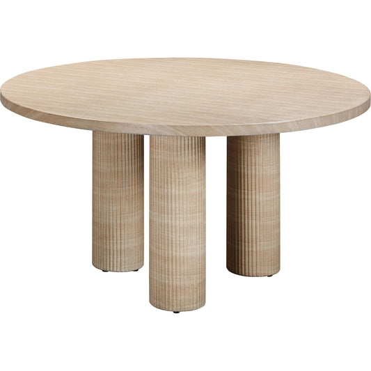 Patti Textured Faux Travertine Indoor/Outdoor Round Dining Table by TOV Furniture in travertine. Made from concrete in a transitional style.