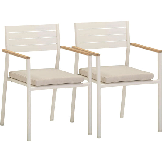 Sardinia Outdoor Dining Chair (Set of 2) by TOV Furniture in cream, light teak. Made from aluminum, fabric, wood in a transitional style.