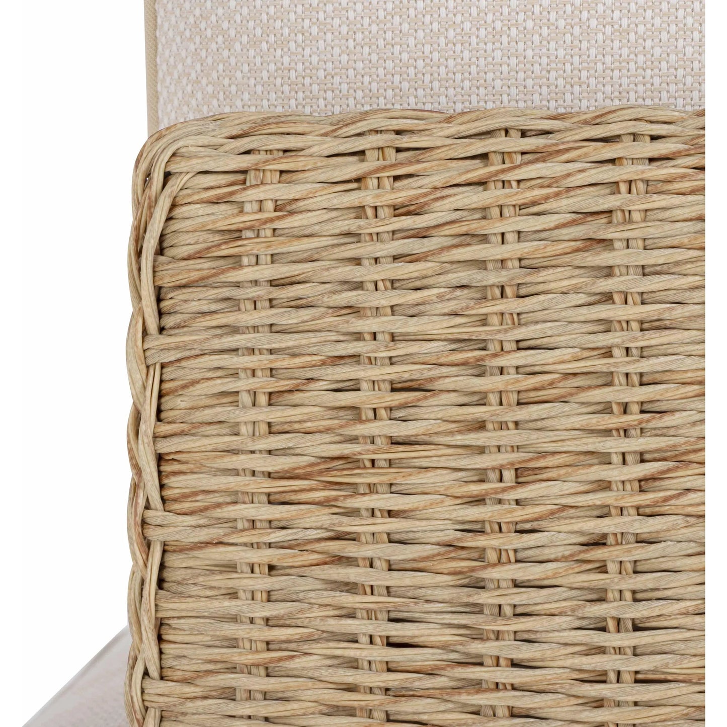 008 SI-2454350 | Closeup | Mora Outdoor Sofa by TOV Furniture in cream. Made from aluminum, fabric, foam, wicker in a unique style.