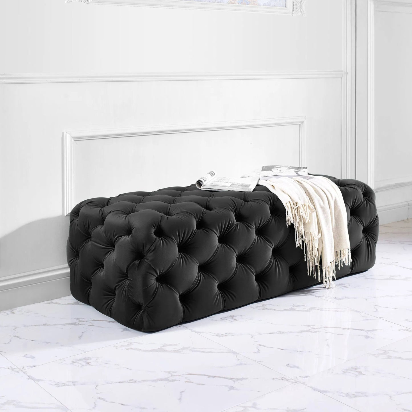 030 S-245530 | Lifestyle | Kaylee Ottoman by TOV Furniture. Made from velvet in a modern style.
