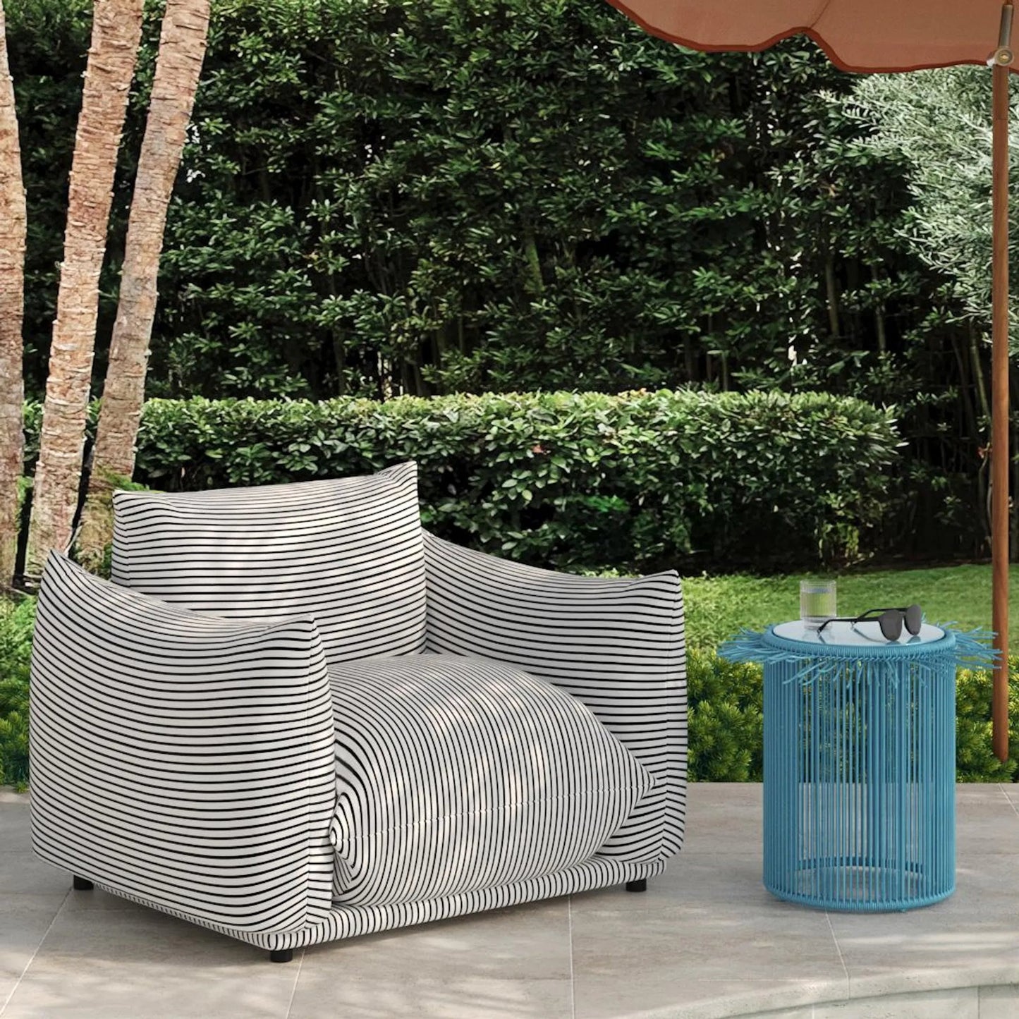 016 SI-2248461 | Unknown | Saint Tropez Striped Stuffed Outdoor Armchair by TOV Furniture. Made from unique in a unique style.
