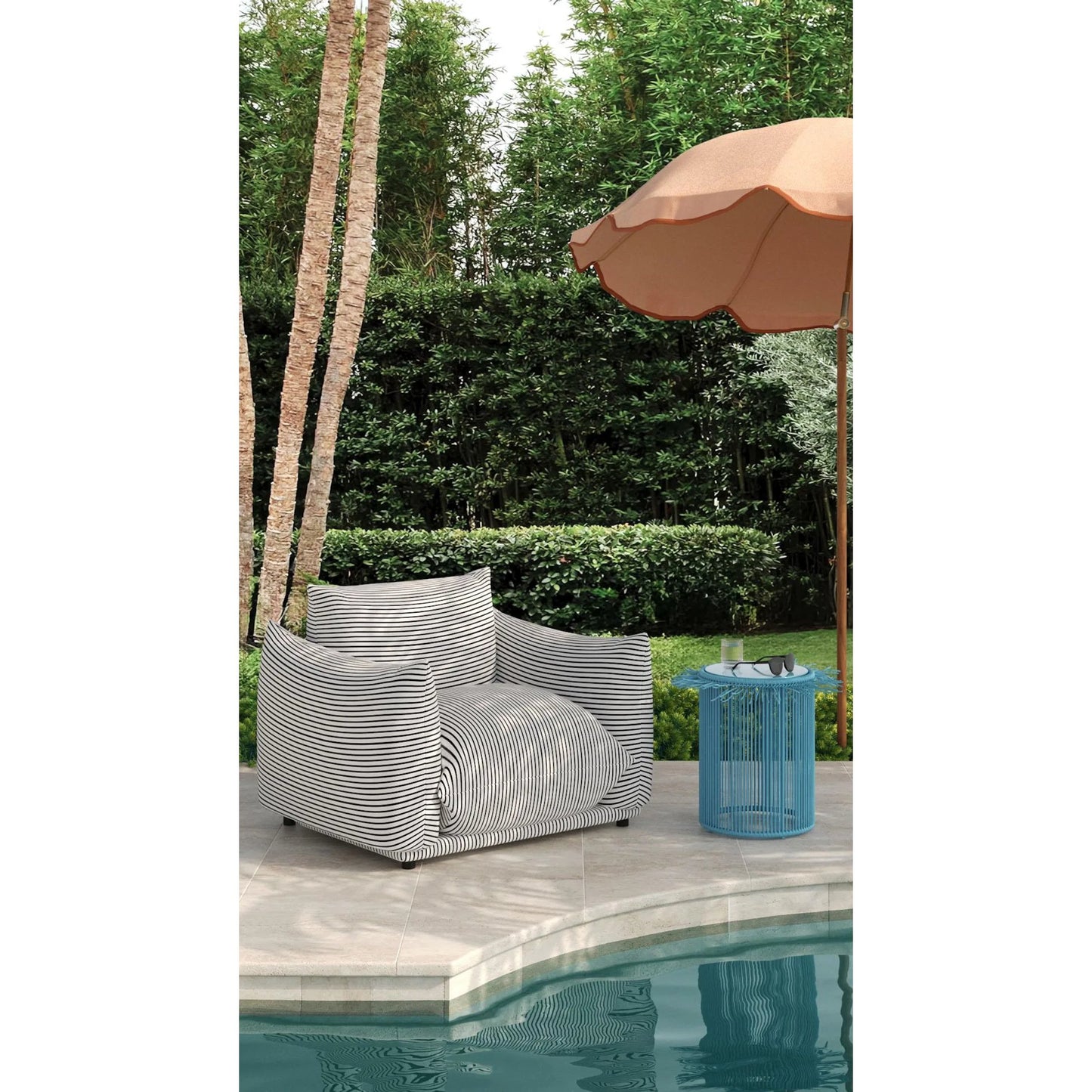 021 SI-2248461 | Unknown | Saint Tropez Striped Stuffed Outdoor Armchair by TOV Furniture. Made from unique in a unique style.