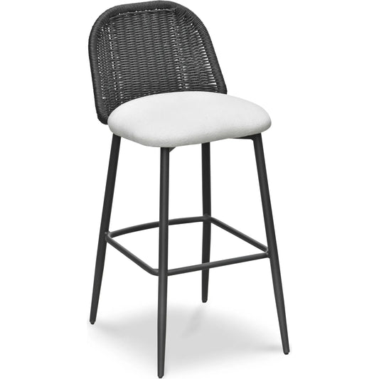 Alexa Performance Fabric Outdoor Bar Stool by TOV Furniture in black. Made from aluminum, polyester, wicker in a rustic style.