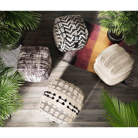 Mariel Cotton Pouf by TOV Furniture in black. Made from cotton in a eclectic & global style.