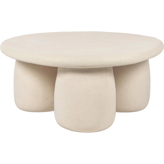 Rahul Round Outdoor Coffee Table by TOV Furniture in off-white. Made from frp in a transitional style.