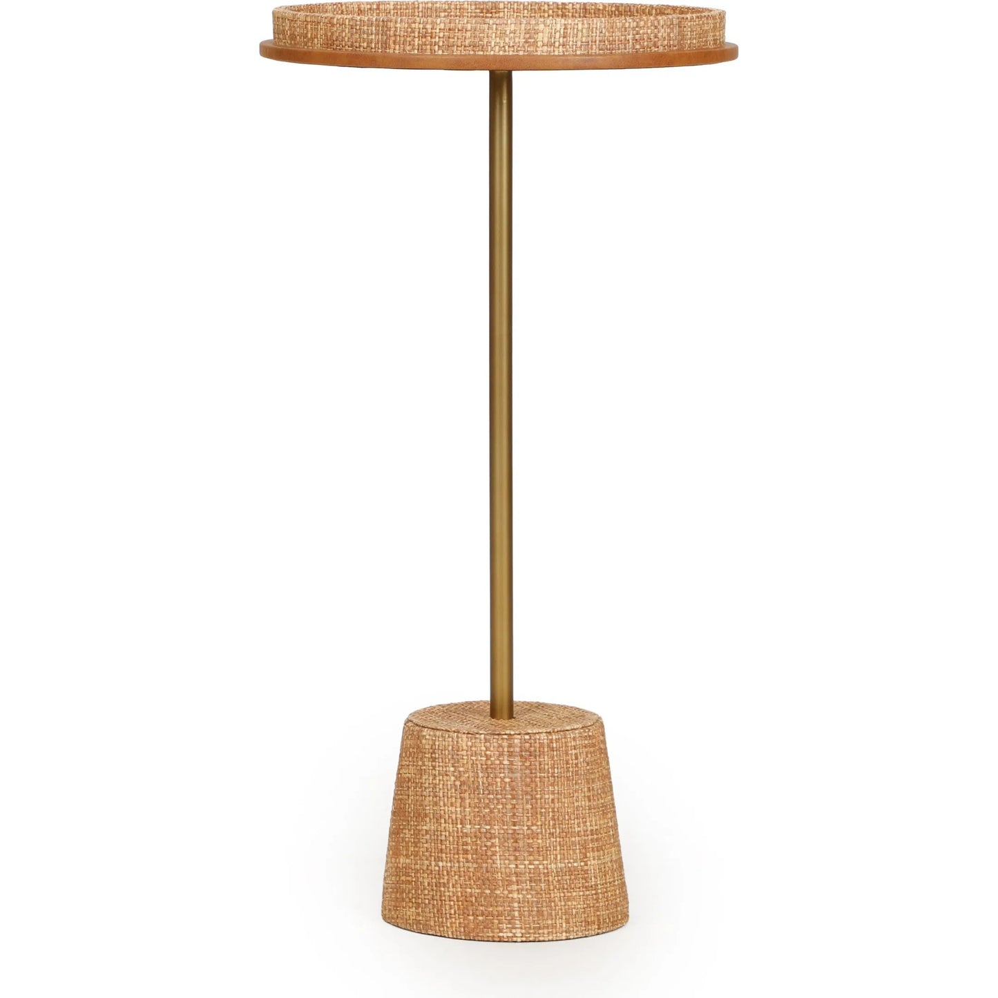 003 SI-2527448 | Additional Silo | Saddle Raffia Side Table by TOV Furniture in natural. Made from metal, raffia, vegan leather in a unique style.