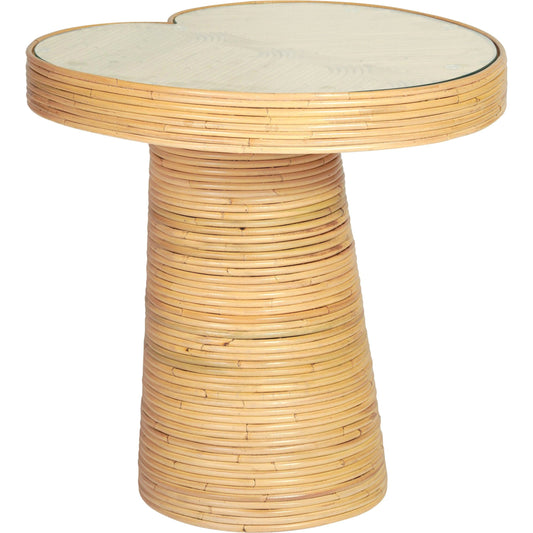 Felicia Short Lilypad Side Table by TOV Furniture in natural. Made from glass, rattan veneer, wood in a cottage & farmhouse style.