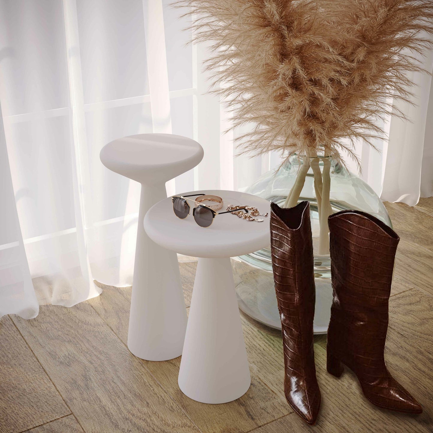 004 SI-1787151 | Lifestyle | Gianna Concrete Accent Tables (Set of 2) by TOV Furniture in white. Made from concrete in a transitional style.
