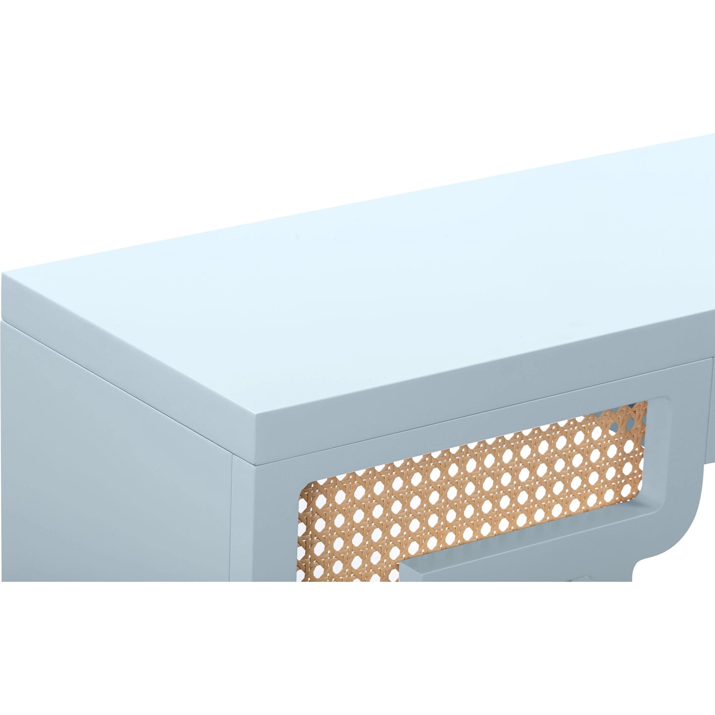 020 SI-2107552 | Closeup | Suzie Rattan Console Table by TOV Furniture. Made from mdf, rattan in a modern style.