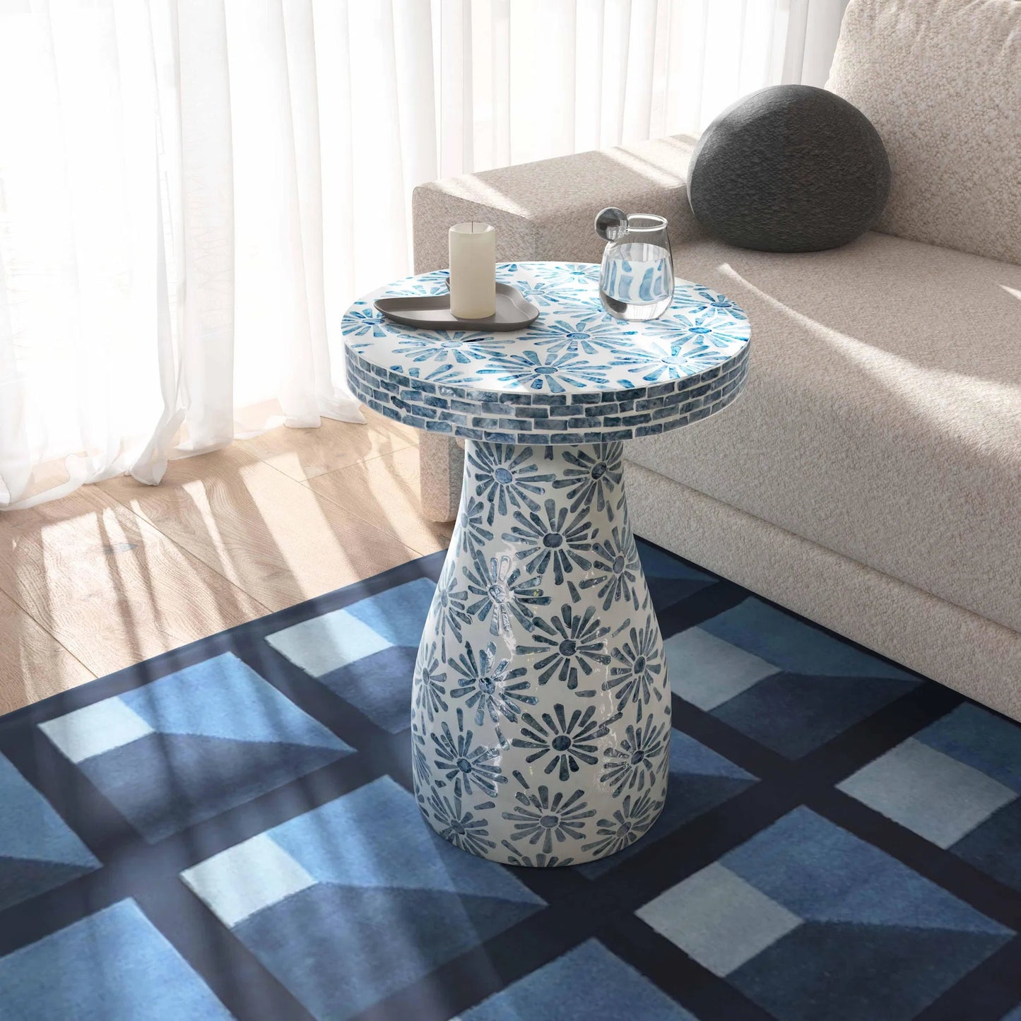 008 SI-2248271 | Lifestyle | Halio Shell Side Table by TOV Furniture. Made from mdf, shell in a eclectic & global style.