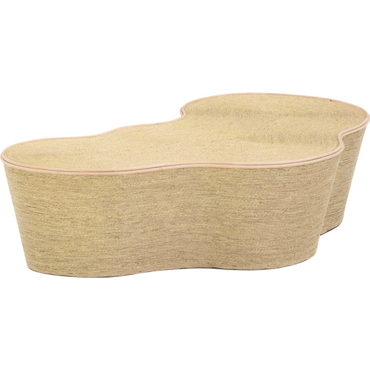 Slab Seagrass Coffee Table by TOV Furniture in natural. Made from mdf, seagrass in a rustic style.